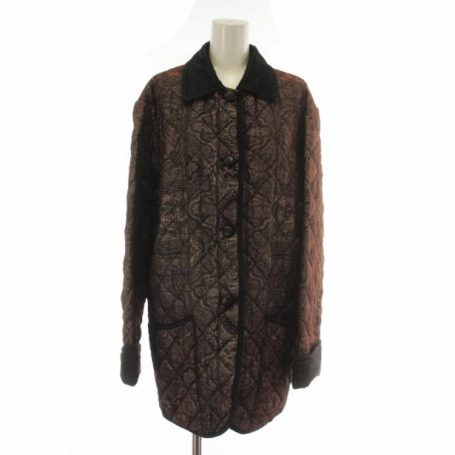 【中古】ETRO 中綿ジャケット ブルゾン ナイロン キルティング ステンカラー くるみボタン ペイズリー柄 総柄 M 黒