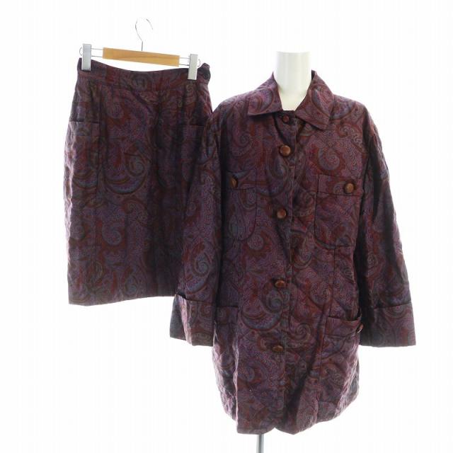 【中古】エトロ ETRO セットアップ 上下 ステンカラージャケット ロングスカート 長袖 総裏地 タイト キルティング