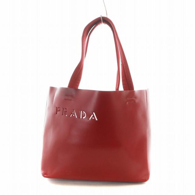 【中古】プラダ PRADA トートバッグ ハンド レザー パンチング ロゴ ポーチ付き 赤 レッド ■GY17 /MQ