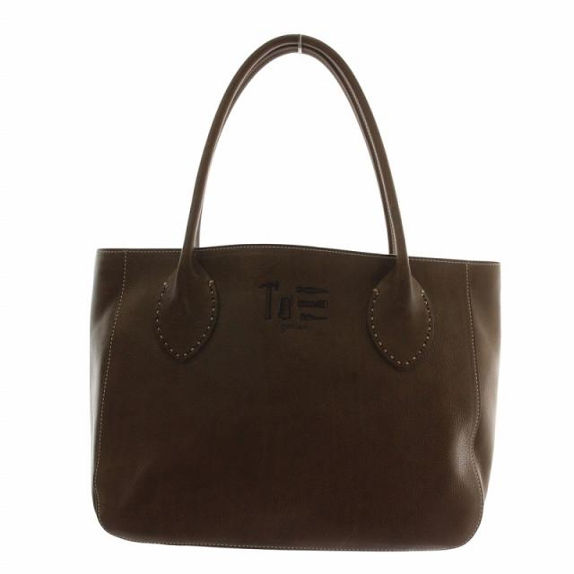 【中古】ゲンテン genten ミネルヴァ Minerva トートバッグ ハンド レザー ステッチ ロゴ 型押し 茶色 ブラウン