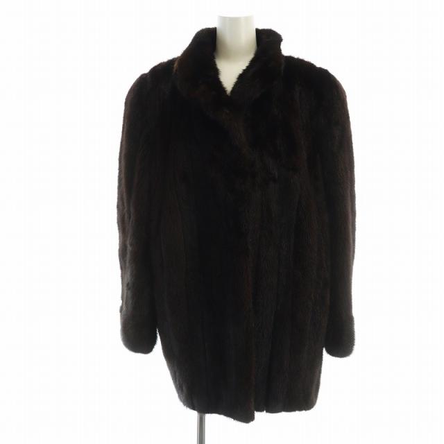 【中古】ノーブランド品 毛皮コート ミンクファー 長袖 総裏地 ミドル 茶 ブラウン ■GY18 /MQ レディース