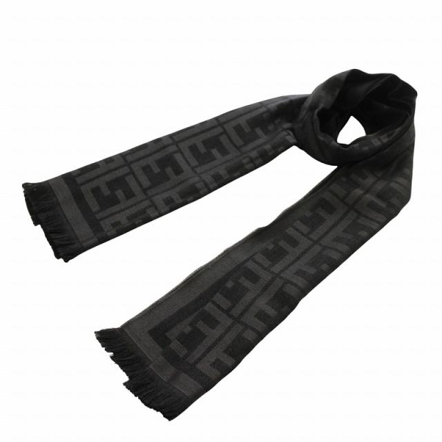 FENDI ブラック マフラー フリンジ付き FENDI ブラック マフラー フリンジ付き フェンディ FENDI ストール