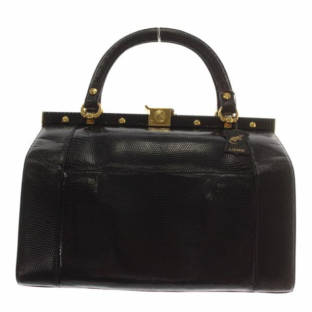 【中古】イーグル EAGLE ドクターバッグ ダレスバッグ ハンド リザード トカゲ革 レザー ゴールド金具 黒 ブラック