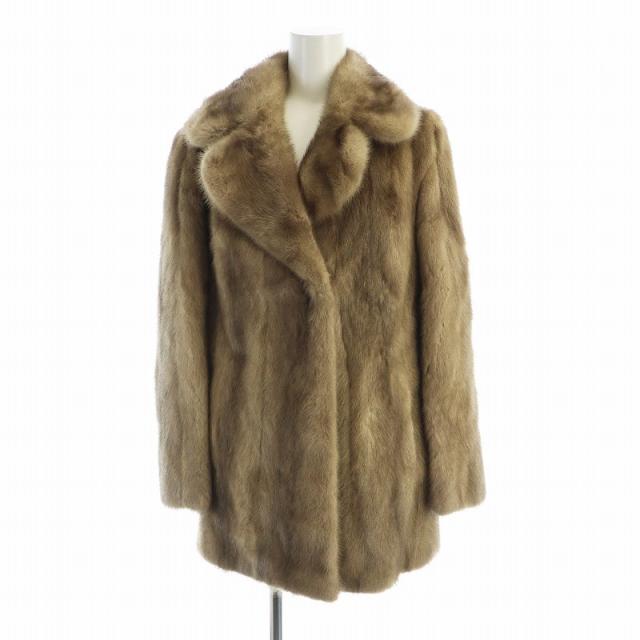 【中古】ノーブランド品 毛皮コート ミンクファー 長袖 総裏地 ミドル ネーム刺繍入り 11 L 茶 ブラウン ■GY18