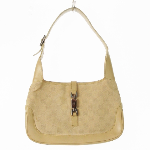 【中古】グッチ GUCCI ハンドバッグ ワンショルダーバッグ ジャッキー キャンバス レザー 革 GG柄 ロゴ ベージュ