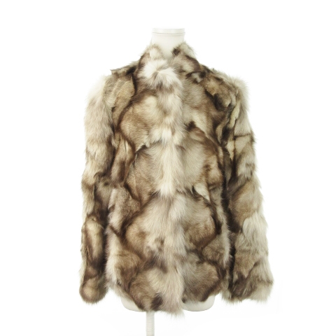 【中古】クラックステップ ファーコート フォックスファー 毛皮 スタンドカラー ショート丈 38 M グレー 茶