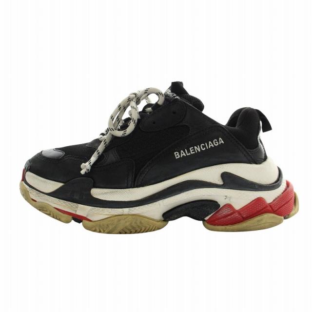 【中古】バレンシアガ BALENCIAGA Triple S スニーカー メッシュ レザー ローカット 厚底 ロゴ 40 26.5cm 黒 533882