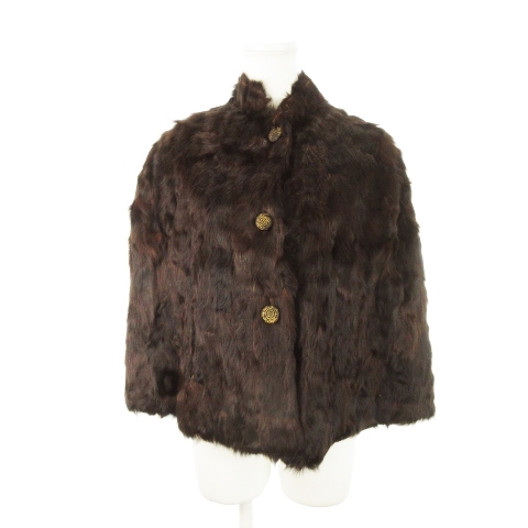 【中古】ノーブランド ポンチョ ファーコート ミンクファー 毛皮 スタンドカラー 茶 ブラウン ■GY18 レディース