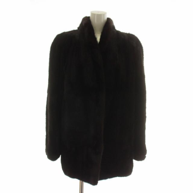 【中古】マルヴォワジー Malvoisie ファーコート アウター 毛皮 ミンク ミドル 肩パッド 13 XL 茶色 ブラウン