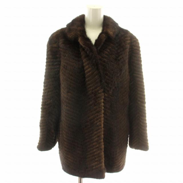 【中古】ファーコート ハーフ ミドル ミンク 毛皮 総裏地 11号 茶 ブラウン ダークブラウン /MP ■GY18 レディース