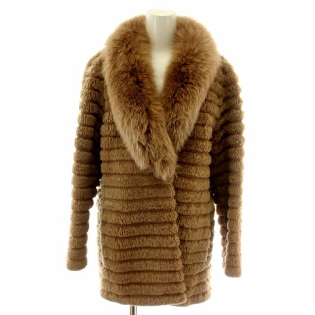 【中古】パロディ palody ファーコート ミドル ハーフ 襟 フォックス ラム 毛皮 総裏地 茶 ブラウン