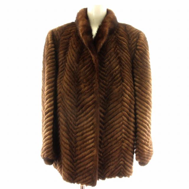 【中古】ファーコート ミドル ハーフ ミンク 毛皮 総裏地 13号 茶 ブラウン /MP ■GY18 レディース