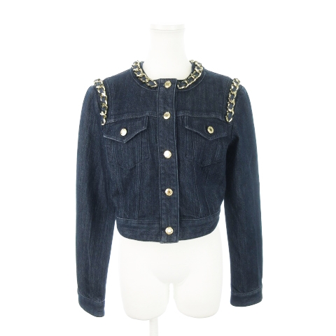 【中古】マイケルコース デニムジャケット Gジャン ジージャン ショート丈 ゴールドチェーン ロゴボタン 2 M 青