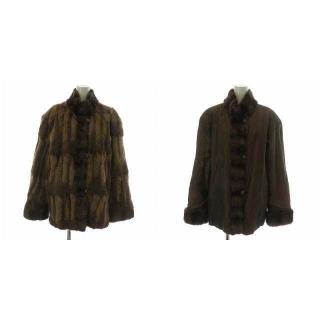 【中古】ノーブランド リスファー コート リバーシブル アウター 毛皮 絹 シルク ミドル 茶色 ブラウン レディース