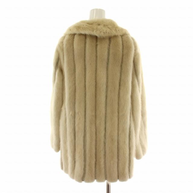 中古】ファーコート ハーフ ミドル ミンク 毛皮 総裏地 9号 ベージュ