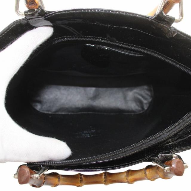 中古】グッチ GUCCI バンブー ハンドバッグ トート エナメル 黒