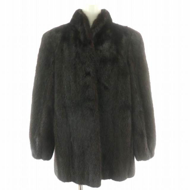 【中古】ファーコート ミドル ハーフ ミンク 毛皮 総裏地 11号 黒 ブラック /MP ■GY18 レディース