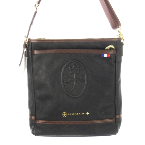 【中古】未使用品 カステルバジャック CASTELBAJAC ショルダーバッグ レザー 革 シボ革 PVC ロゴ型押し 黒