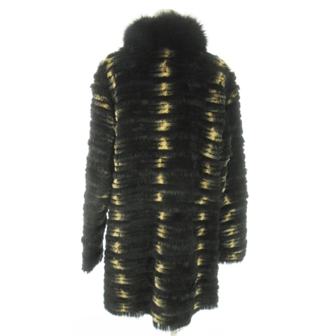 中古】Fshuying ファーコート ロング レッキス ラビット 襟ブルー