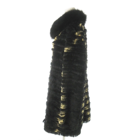 中古】Fshuying ファーコート ロング レッキス ラビット 襟ブルー