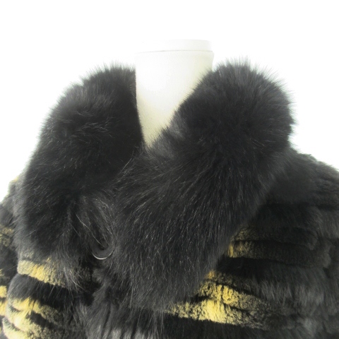 中古】Fshuying ファーコート ロング レッキス ラビット 襟ブルー