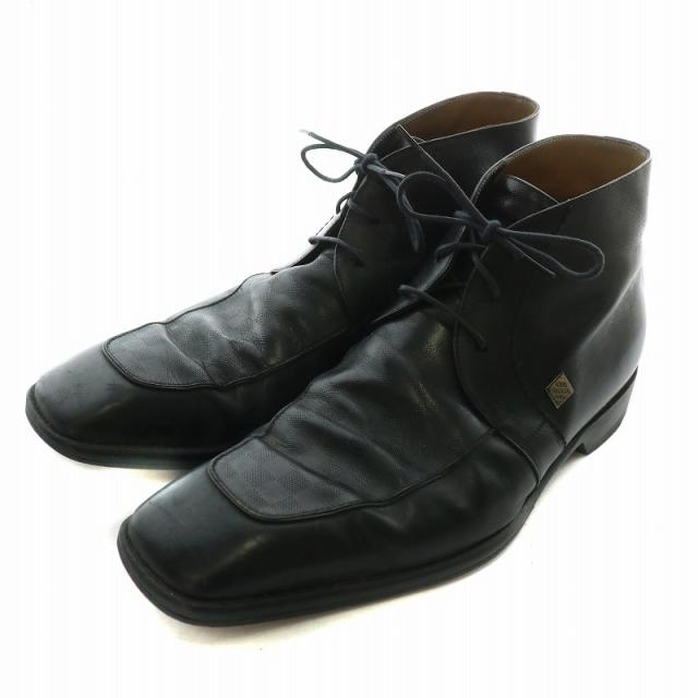 【中古】ルイヴィトン LOUIS VUITTON チャッカブーツ レザー スクエアトゥ ダミエ Uチップ ロゴプレート 7.5 26cm 黒