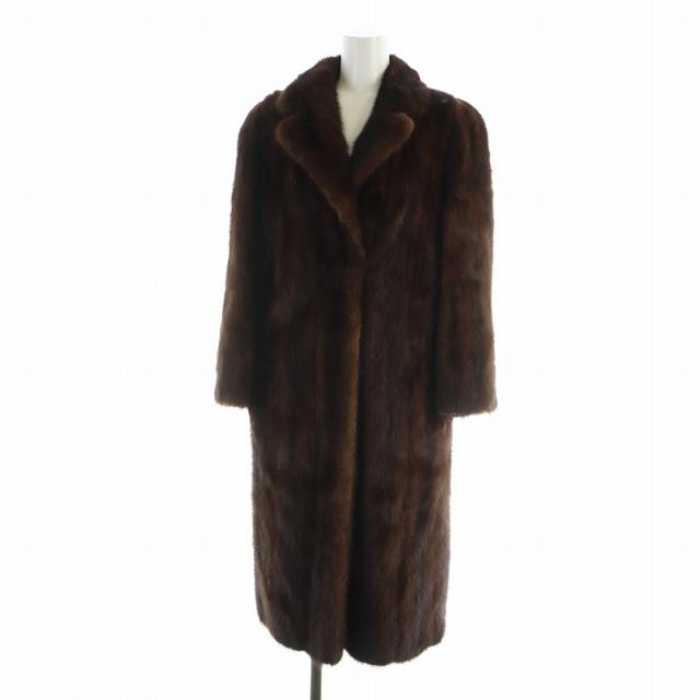 【中古】PARION 毛皮コート ロング 総裏地 ミドル ミンクファー 茶 ブラウン ■GY18 /MQ