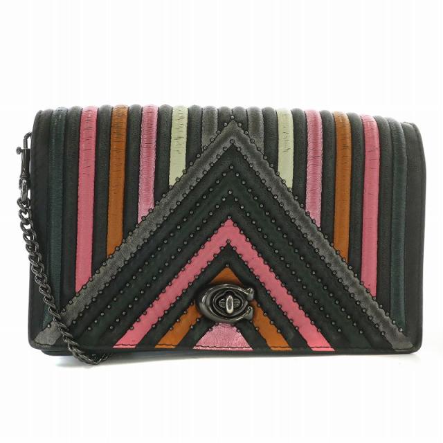 【中古】コーチ COACH フォルドオーバー ショルダーバッグ レザー チェーン ターンロック ロゴ マルチカラー 27091