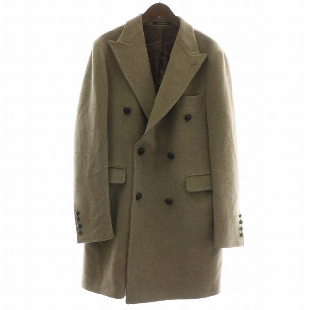 【中古】TAGLIATORE チェスターコート アウター ウール アンゴラ混 ダブル ロング くるみボタン 50 L 茶色 CFBC10B