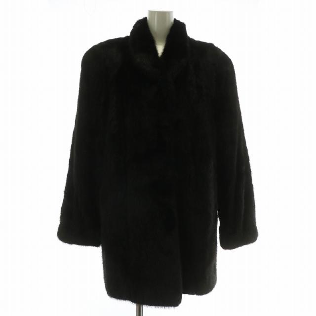 【中古】ノーブランド ファーコート アウター 毛皮 ミンク ミドル 肩パッド 13 XL 黒 ブラック /XZ ■GY18 レディース