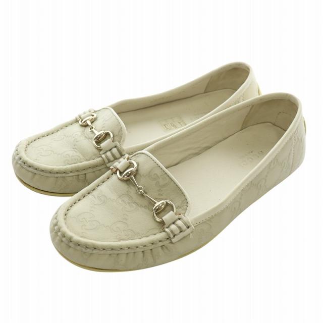 【中古】グッチ GUCCI ドライビングシューズ スリッポン レザー GG柄 総柄 ホースビット 35 22cm ベージュ 200918