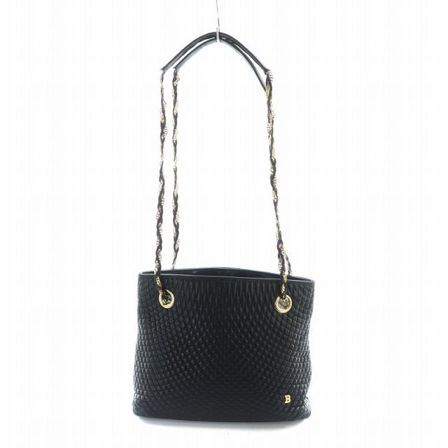 【中古】バリー BALLY トートバッグ ハンド キルティング ゴールドチェーン ロゴ 黒 ブラック