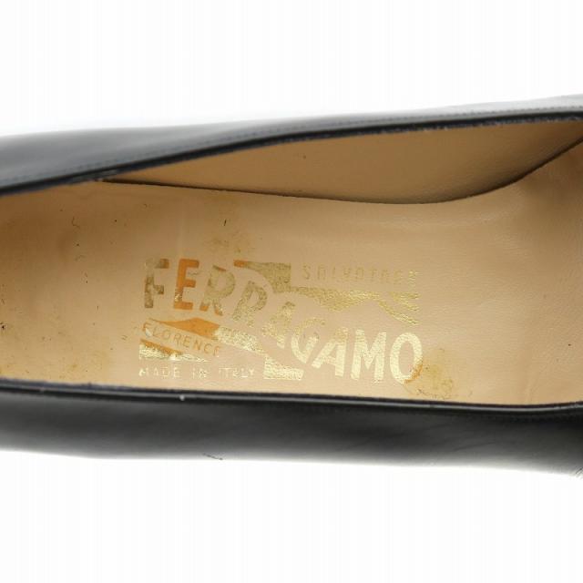 中古】Salvatore Ferragamo パンプス レザー ラウンドトゥ チャンキー  