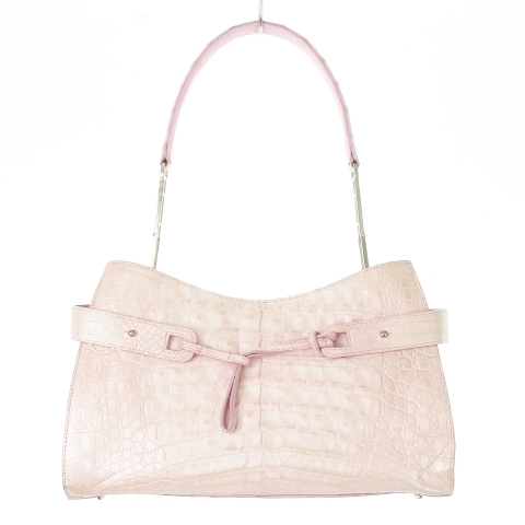 【中古】ANK'nk JRA クロコダイル ワンショルダー ハンド バッグ レザー 革 クロコ パールピンク ■GY18 レディース