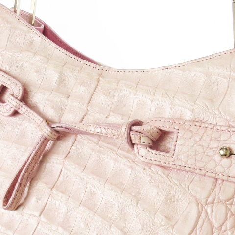 【中古】ANK'nk JRA クロコダイル ワンショルダー ハンド バッグ レザー 革 クロコ パールピンク ■GY18 レディース 中古】ANK'nk JRA クロコダイル ワンショルダー ハンド バッグ レザー