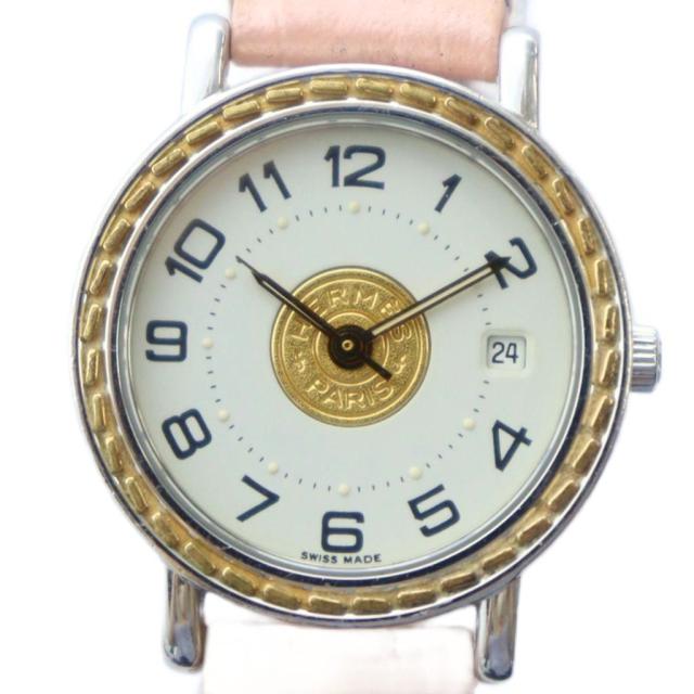 HERMES エルメス セリエ クォーツ デイト 腕時計 白文字盤 社外ベルト HERMES エルメス セリエ クォーツ デイト 腕時計 白文字盤 社外