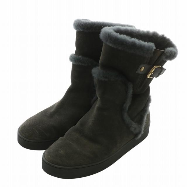 【中古】LOUIS VUITTON エンジニアブーツ ムートンブーツ スエード ボア ショート ラウンドトゥ 36.5 23.5cm グレー