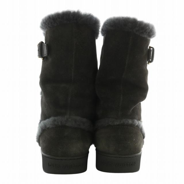 【中古】LOUIS VUITTON エンジニアブーツ ムートンブーツ スエード ボア ショート ラウンドトゥ 36.5 23.5cm グレー