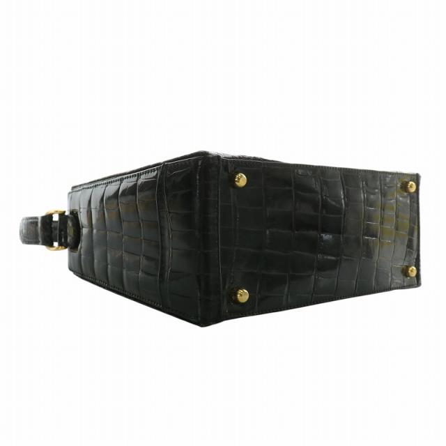 【中古】高島屋 バッグ ワンハンドル ワンショルダー ハンド トート シャイニング クロコダイル ワニ革 レザー 黒 中古】高島屋 バッグ ワンハンドル ワンショルダー ハンド トート