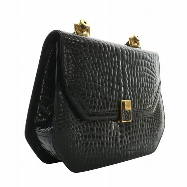 中古】F.B.M ハンドバッグ クロコダイル ワニ革 レザー ロゴ ゴールド
