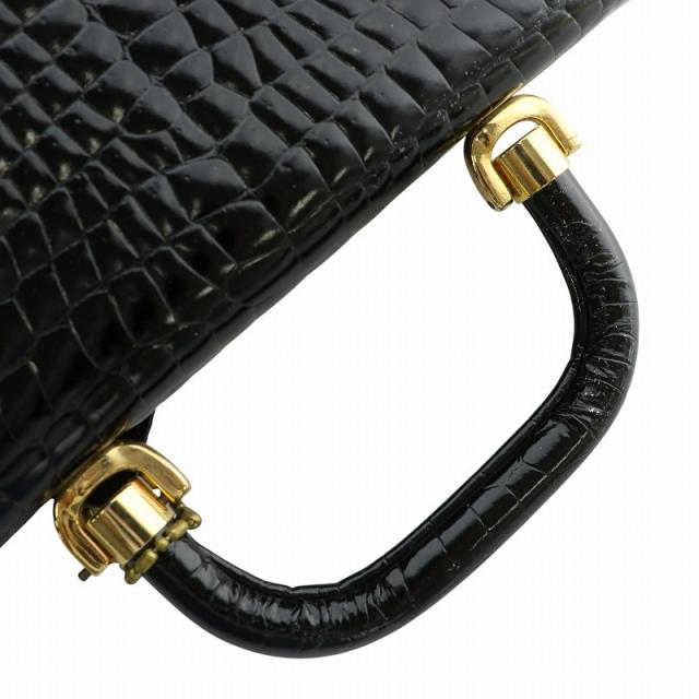 【中古】F.B.M ハンドバッグ クロコダイル ワニ革 レザー ロゴ ゴールド金具 黒 ブラック /XZ ■GY18 レディース 中古】F.B.M ハンドバッグ クロコダイル ワニ革 レザー ロゴ ゴールド