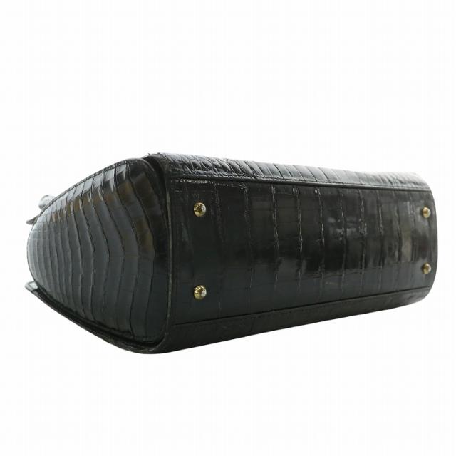 【中古】ジーノトロンバ Gino Tromba トートバッグ ハンド クロコダイル ワニ革 レザー ゴールド金具 黒 ブラック 中古】ジーノトロンバ Gino Tromba トートバッグ ハンド クロコダイル