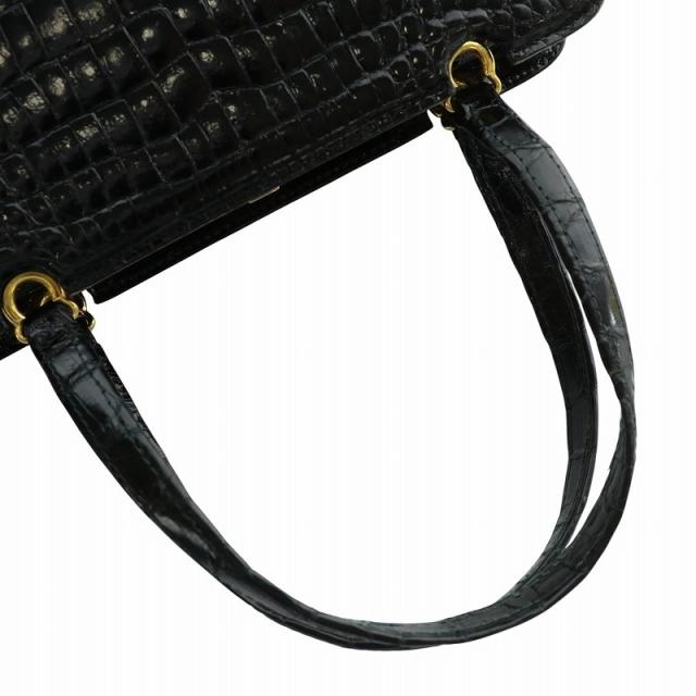 【中古】ジーノトロンバ Gino Tromba トートバッグ ハンド クロコダイル ワニ革 レザー ゴールド金具 黒 ブラック 中古】ジーノトロンバ Gino Tromba トートバッグ ハンド クロコダイル