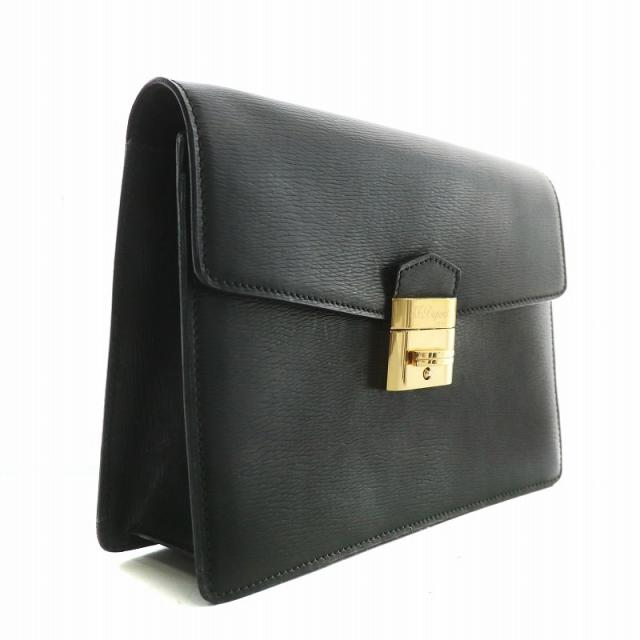 【中古】エステーデュポン S.T.DUPONT クラッチバッグ セカンドバッグ レザー ロゴ ゴールド金具 黒 ブラック
