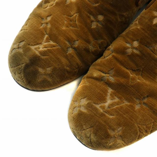 【中古】ルイヴィトン LOUIS VUITTON モノグラム ベロア スリッポン ローファー ベルベット 6.5 25.5cm 茶 ブラウン