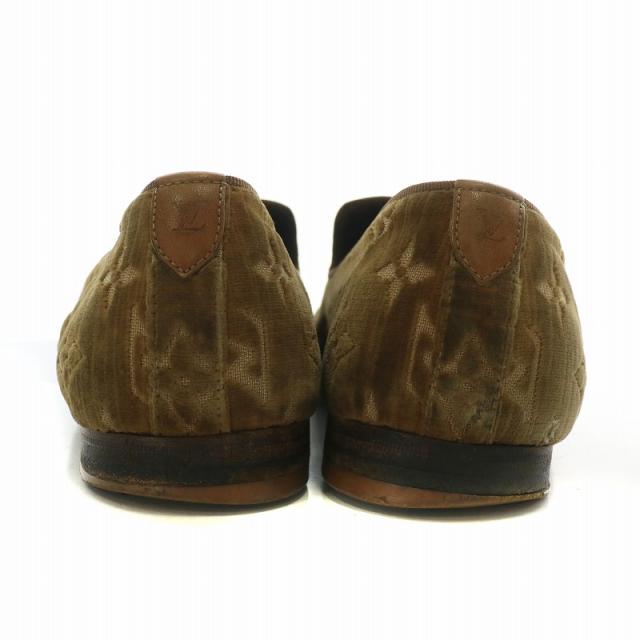 【中古】ルイヴィトン LOUIS VUITTON モノグラム ベロア スリッポン ローファー ベルベット 6.5 25.5cm 茶 ブラウン