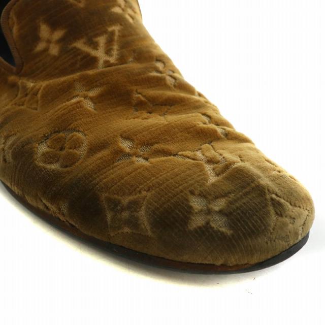 【中古】ルイヴィトン LOUIS VUITTON モノグラム ベロア スリッポン ローファー ベルベット 6.5 25.5cm 茶 ブラウン