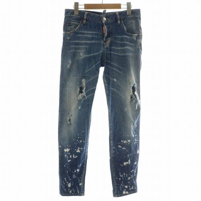 【中古】DSQUARED2 COOL GIRL CROPPED JEAN デニムパンツ スキニー ダメージ加工 ペイント加工 ロゴ 34 XS 青