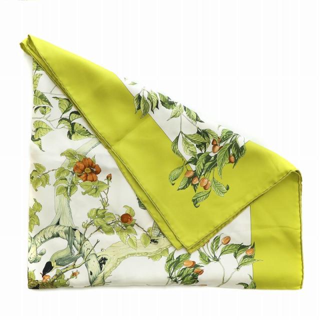 タグ付 AU COEUR DES BOIS 森の中で エルメス シルク 100% カレ 90 スカーフ レディース メンズ 絹 SILK SOIE ストール レターパック対応 エルメス カレ 90 AU COEUR DES BOIS 森の中で ユニセックス ベージュ