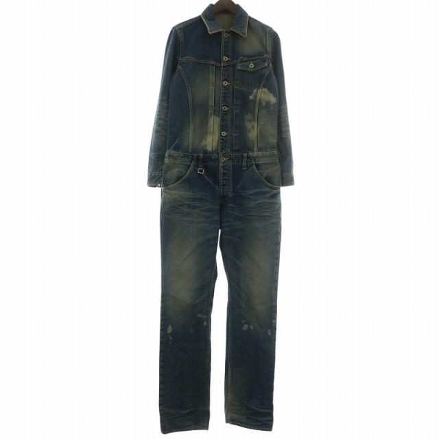 【中古】ISAMU KATAYAMA BACKLASH オールインワン つなぎ デニム 長袖 USE加工 ロゴパッチ S インディゴ 青 1105-03B